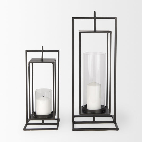 Albus I Large Black Metal Rectangular Table Candle Holder