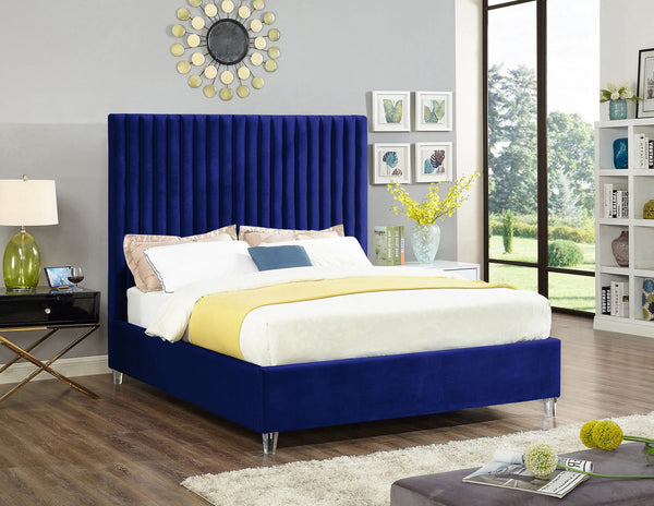 Fredrick King Bed In Navy Velvet
