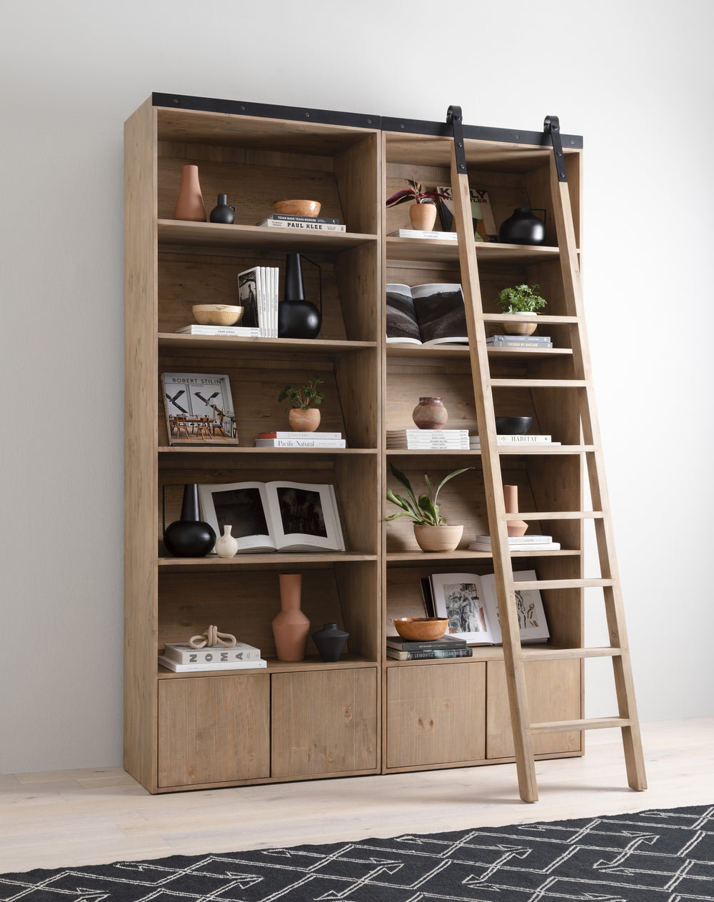 Bane Double Bookshelf W/ Ladder In Smoked P