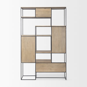 Morris 47.0L x 15.0W x 75.0H Light Brown Wood w/ Black Metal Frame 6-Tier Shelving Unit