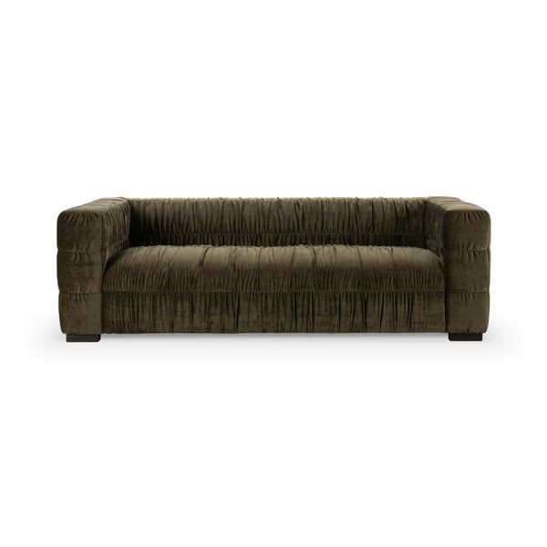 Afeela Upholstered Sofa in Fern Green with Ruched Upholstery
