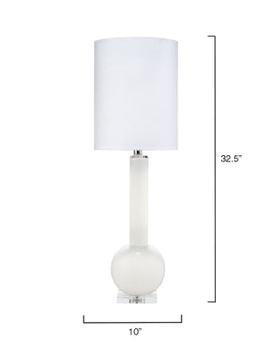 Studio Table Glass Lamp, With Tall Thin Drum Shade, White