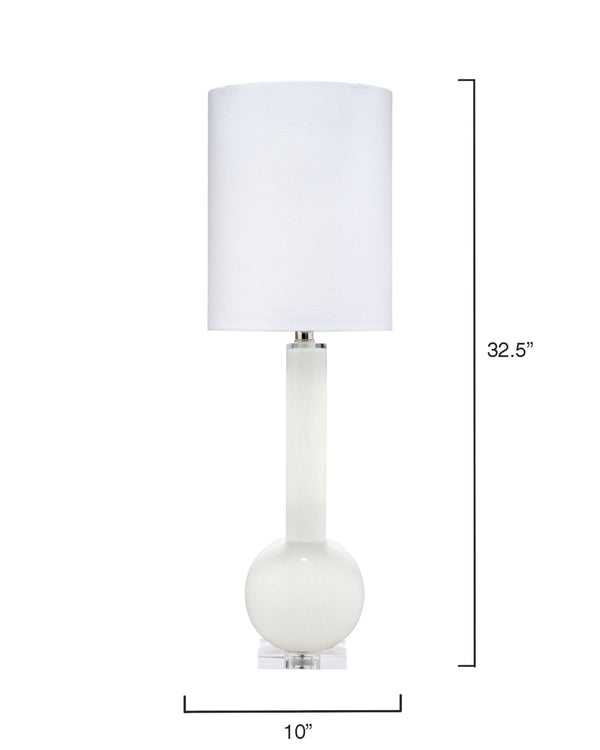 Studio Table Glass Lamp, With Tall Thin Drum Shade, White