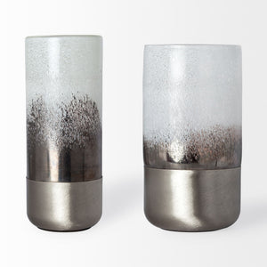 Baltic II Large White Brushed Silver Metal Bottom Glass Vase