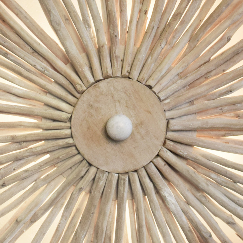 LARGE ROUND WALL SCONCE HANDCRAFTED WITH WHITEWASH EUCALYPTUS WOOD