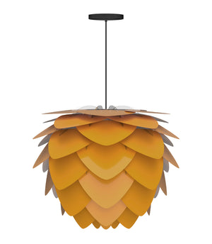 Aluvia Medium Hardwired Pendant in Saffron with Black Cord