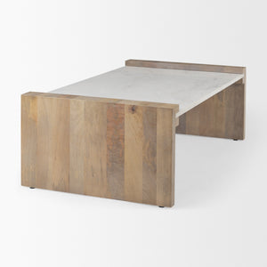 Athens  48.0L x 28.0W x 16.0H Light Brown Wood and White Marble Coffee Table
