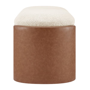 Alyssa Boucle/Faux Leather Storage Bench, Palladian Beige/Vintage Cider
