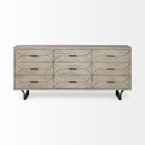 Giselle II Brown Fir Veneer W/Black Metal Leg 9 Drawer Sideboard