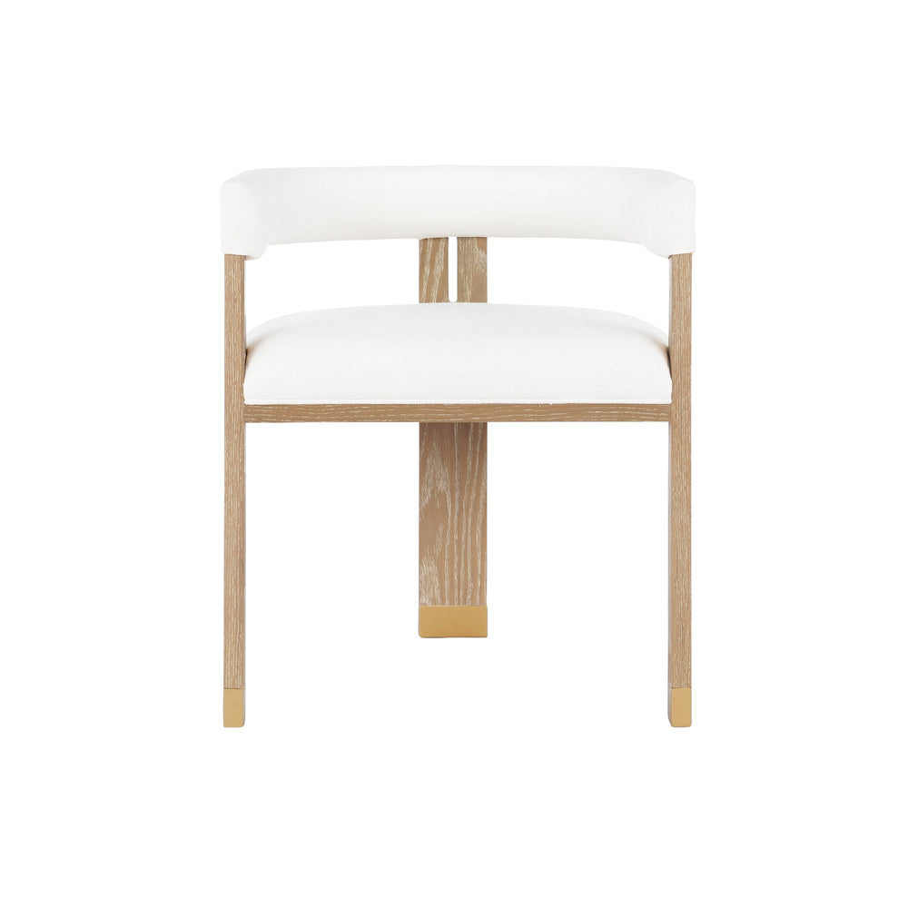 MODERN WOODEN ACCENT CHAIR WITH WHITE LINEN UPHOLSTERY