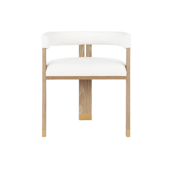 MODERN WOODEN ACCENT CHAIR WITH WHITE LINEN UPHOLSTERY