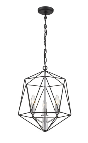 Geo 3 Light Chandelier in Matte Black + Chrome Finish
