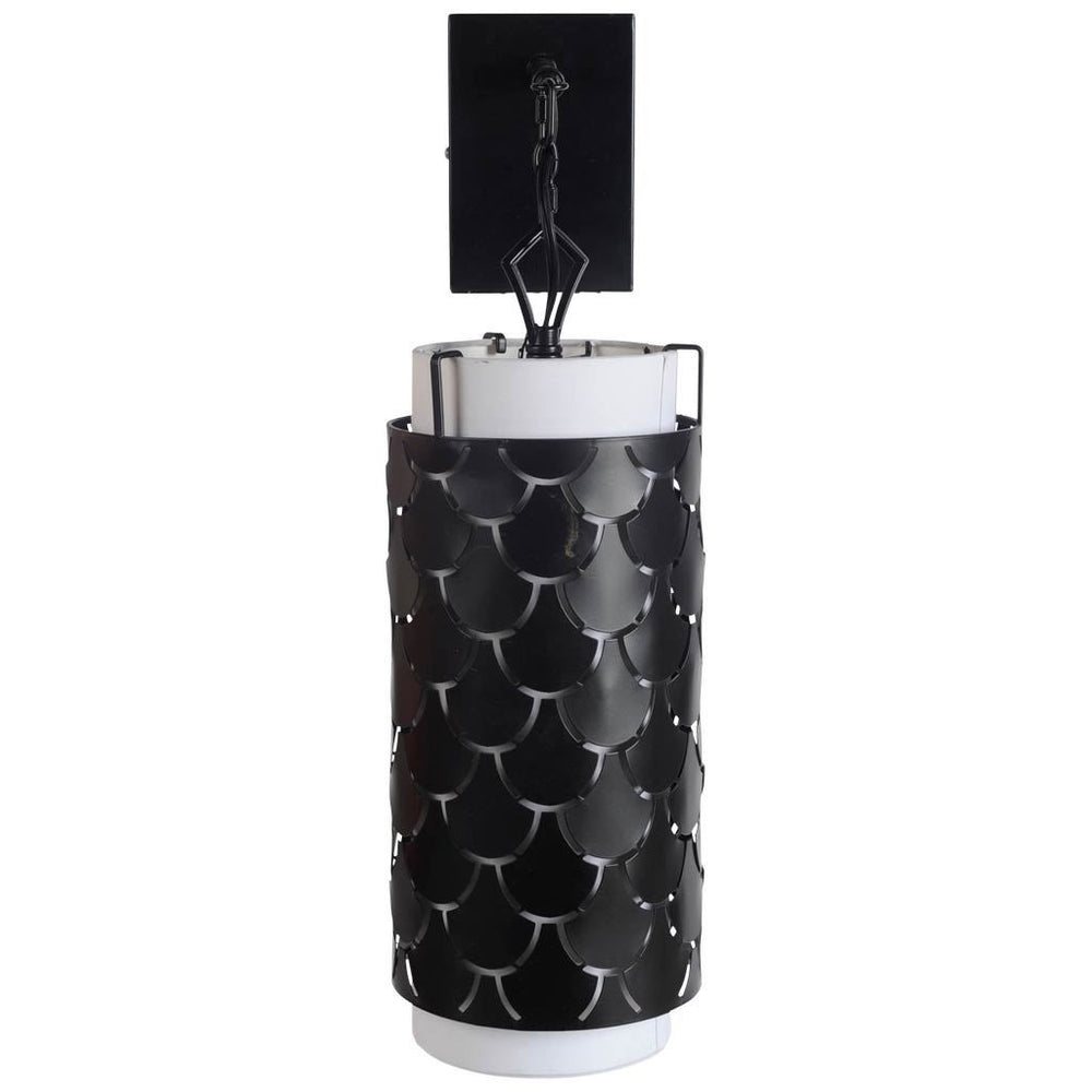 Brasseur III 10.5x22 Black Toned Metal Fish Scale Wall Sconce