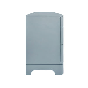 SIX DRAWER ROUNDED EDGE CHEST WITH BRASS BEETLE KNOB IN LIGHT BLUE MATTE LACQUER