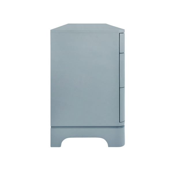 SIX DRAWER ROUNDED EDGE CHEST WITH BRASS BEETLE KNOB IN LIGHT BLUE MATTE LACQUER