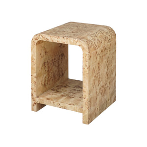 WATERFALL EDGE TWO TIER SIDE TABLE IN BURL WOOD