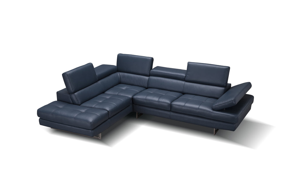 Eliza Italian Leather Sectional Blue In Left Hand Facing