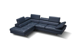 Eliza Italian Leather Sectional Blue In Left Hand Facing