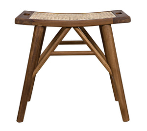 Murphy Teak and Caning Stool with Clear Coat Flat Finish