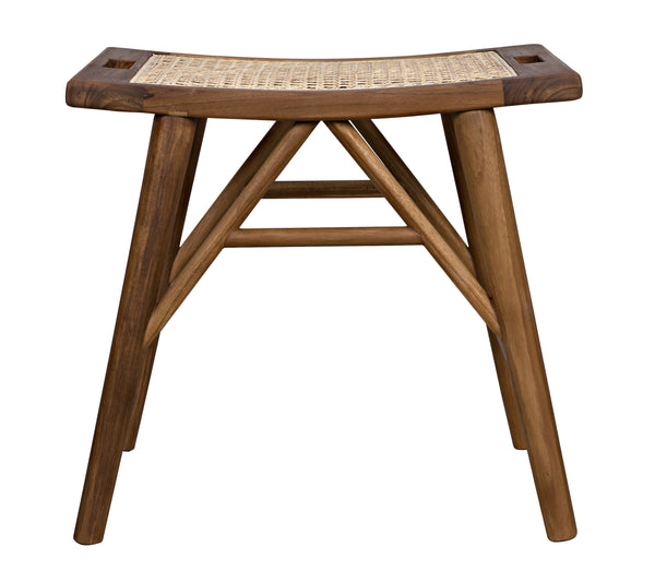 Murphy Teak and Caning Stool with Clear Coat Flat Finish