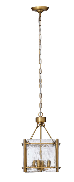 Glenn Small Square Metal 4-Light Chandelier, Antique Brass