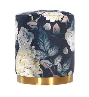 Opal Floral Velvet Ottoman with Gold Base