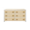 SIX DRAWER CHEST WITH MATTE WHITE LACQUER FRAME AND NATURAL GRASSCLOTH DRAWER FRONTS