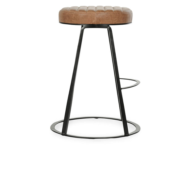 Sawyer Leather Counter Stool with Hammered Iron Base in Sedona Brown