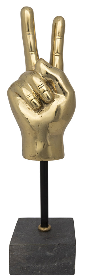 Antique Brass Peace Sign Sculpture on Marble Base