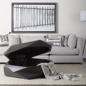Arreto Black Solid Wood Hexagonal Storage Coffee Table