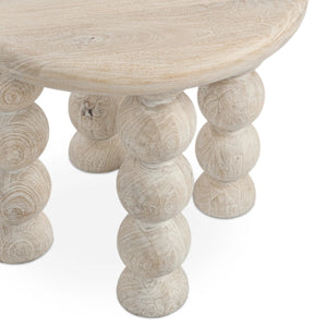 Adir Solid Wood Round End Table with Sphere Legs - White Washed Cream