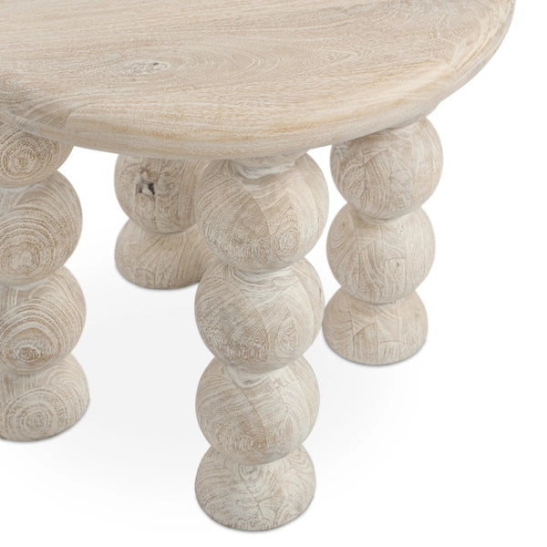 Adir Solid Wood Round End Table with Sphere Legs - White Washed Cream
