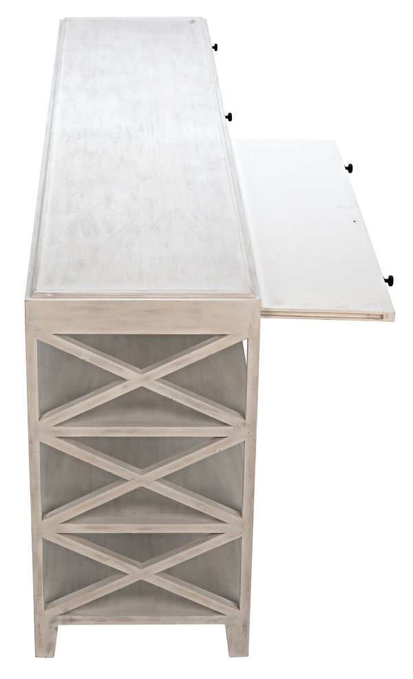 Sutton Mahogany and Veneer Console in White Wash with Brass Pulls