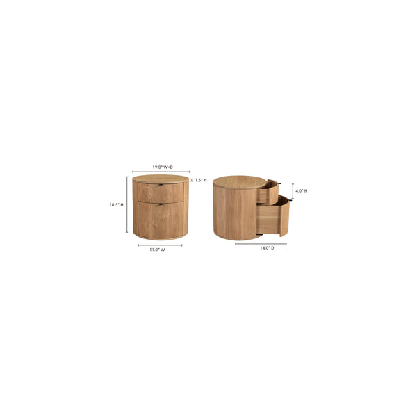 Theo Two Drawer Nightstand in Natural Oak