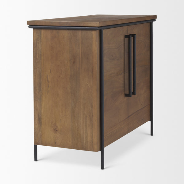 Maddox  40.0L x 18.5W x 32.75H Brown Solid Wood Black Metal 2 Door Accent Cabinet