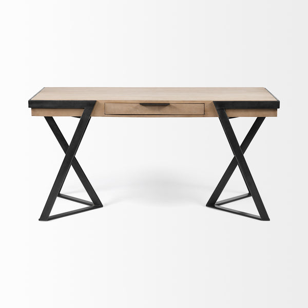 Steinbeck 61L x 28.75W x 30H Light Brown Wooden Iron Frame Office Desk