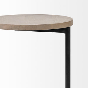 Ballatine 15L x 15W x 27H Brown Wood Round Top w/ Black Metal Base Accent Table