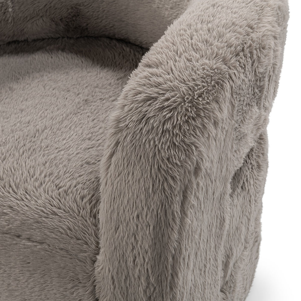 Teddy Plush Accent Chair in Soft Faux Fur - Granite