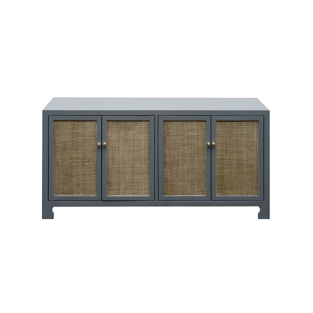 CANE CABINET W. BRASS HARDWARE IN GREY LACQUER