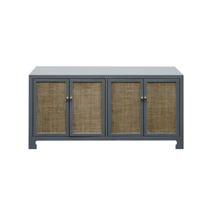 CANE CABINET W. BRASS HARDWARE IN GREY LACQUER