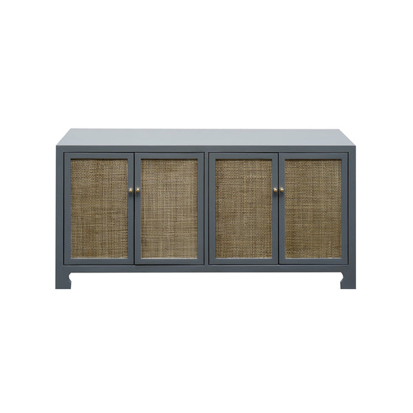 CANE CABINET W. BRASS HARDWARE IN GREY LACQUER