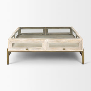 Arelius 42L x 42W x 15H White Wood W/ Gold Metal Base Square Display Coffee Table