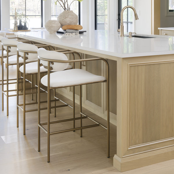 Parker  Cream Fabric Seat Gold Metal Counter Stool