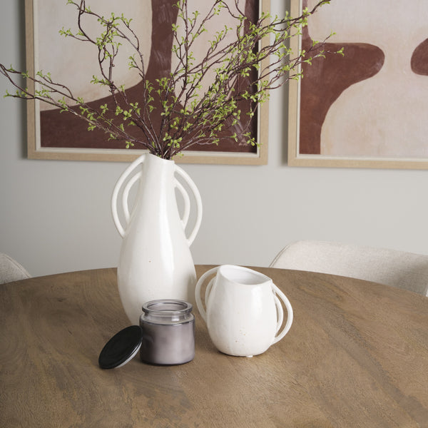 Urvi Tall Off White Speckled Asymmetrical Ceramic Vase