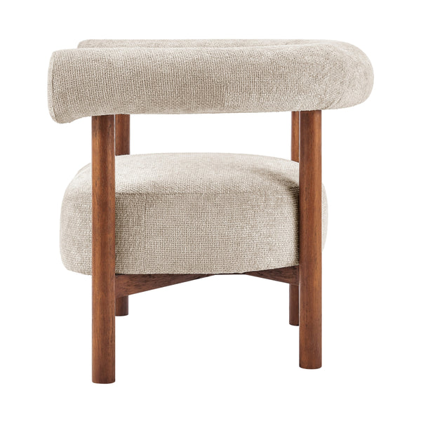 Vincent Chenille Accent Arm Chair Brown Legs, Grenada Cream 