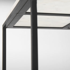 Nathan II 18" x 20" Square Top White Marble and Black Metal End/Side Table