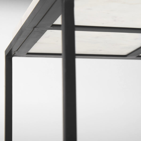 Nathan II 18" x 20" Square Top White Marble and Black Metal End/Side Table
