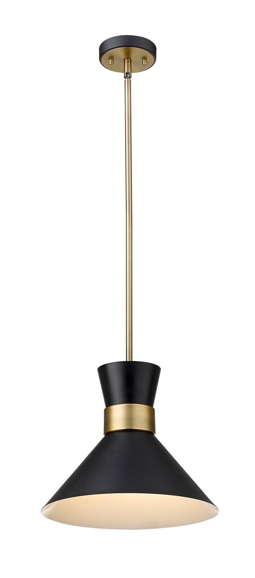 Soriano 1 Light Pendant in Matte Black + Heritage Brass Finish