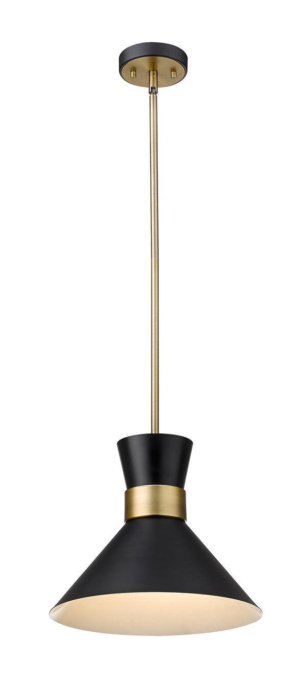 Soriano 1 Light Pendant in Matte Black + Heritage Brass Finish