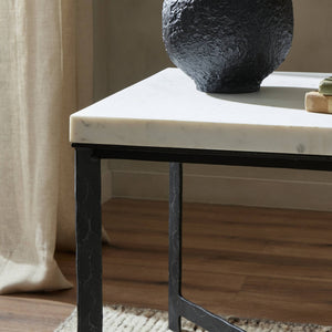 Hammered Iron End Table In White Marble